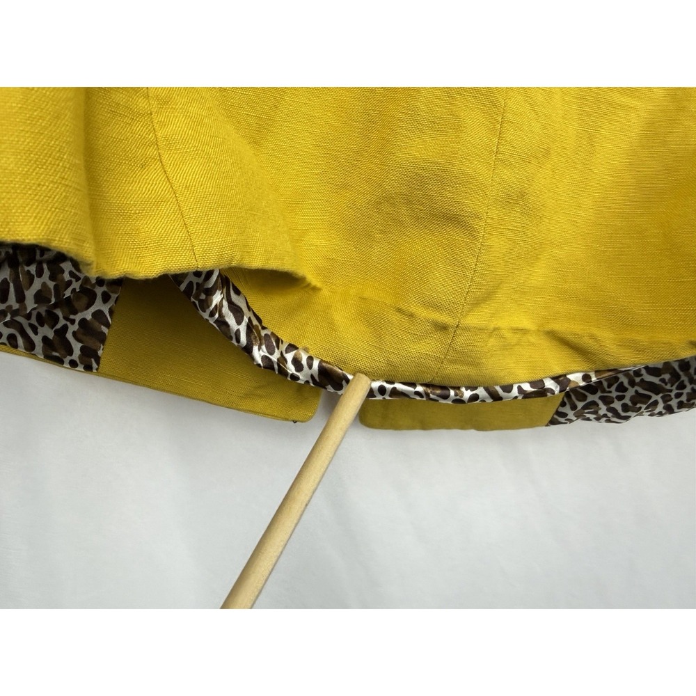 Tahari Arthur S Levine Skirt Suit 8P Yellow Linen Blazer Brown Skirt Leopard Set - Picture 15 of 16